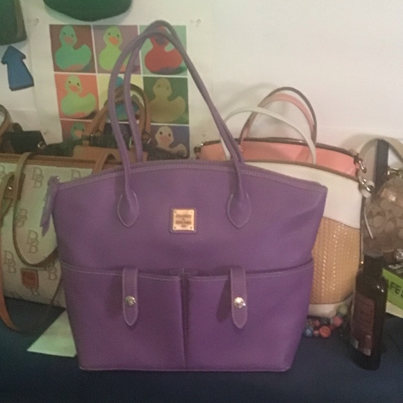 Dooney & Bourke Handbags - Dooney & Bourke Purple Leather Double-Handle Tote quick list